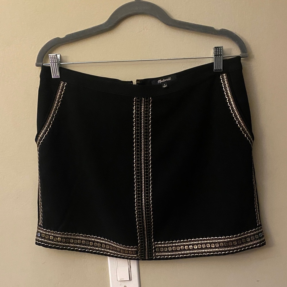 Madewell Black Mini Skirt with Gold embellished trim size 8